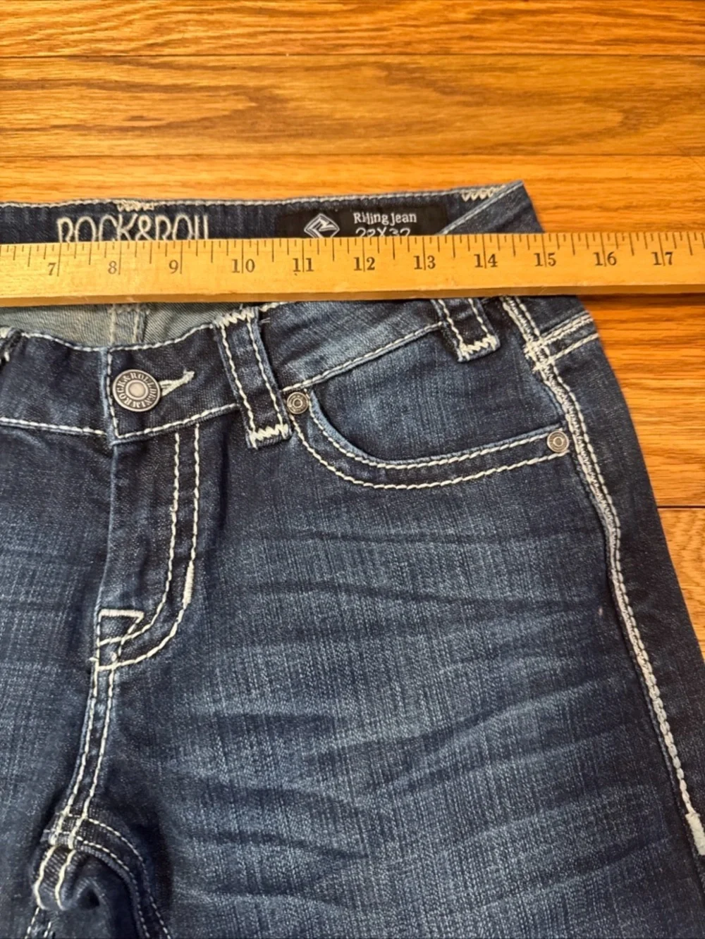Rock & Roll Cowgirl Riding Jeans Womens Mid Rise Bootcut Dark Stone Wash Sz 28 - Picture 3 of 13